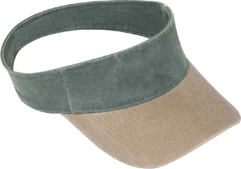 Hat With Cowboy Hat Design-OTTO 15-280 Washed Pigment Dyed Cotton Twill 8 Rows Stitching Sun Visors - Khaki Dark Green