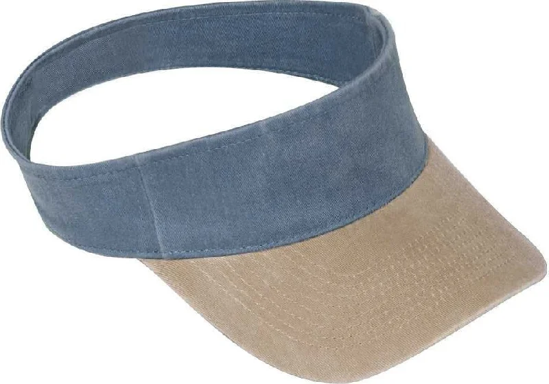 Hat With Classic Fedora Shape-OTTO 15-280 Washed Pigment Dyed Cotton Twill 8 Rows Stitching Sun Visors - Khaki Navy