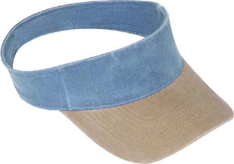 Hat With Bohemian Style-OTTO 15-280 Washed Pigment Dyed Cotton Twill 8 Rows Stitching Sun Visors - Khaki Sky Blue