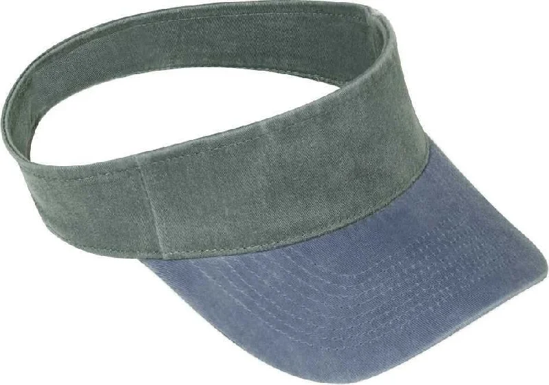 Hat With Petite Fit-OTTO 15-280 Washed Pigment Dyed Cotton Twill 8 Rows Stitching Sun Visors - Navy Dark Green