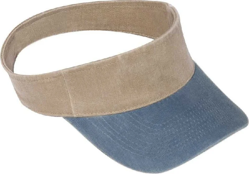 Hat With Extra Large Size-OTTO 15-280 Washed Pigment Dyed Cotton Twill 8 Rows Stitching Sun Visors - Navy Khaki