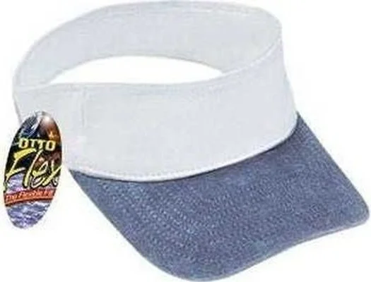 Hat With One Size Fits All-OTTO 15-280 Washed Pigment Dyed Cotton Twill 8 Rows Stitching Sun Visors - Navy White