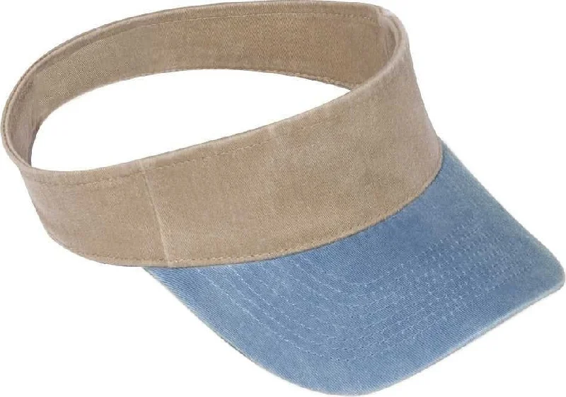 Hat With Adjustable Fit-OTTO 15-280 Washed Pigment Dyed Cotton Twill 8 Rows Stitching Sun Visors - Sky Blue Khaki