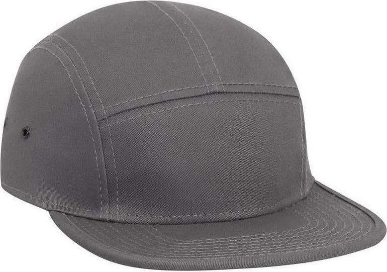 Hat For Festivals-OTTO 151-1098 Superior Cotton Twill Square Flat Visor w/ Binding Trim 5 Panel Camper Hat - Charcoal Gray