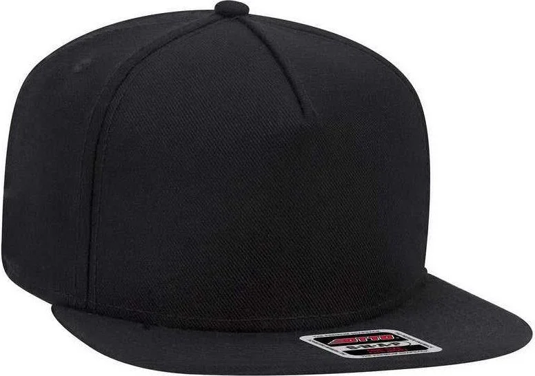 Hat For Cycling-OTTO 158-1176 Wool Blend Twill Square Flat Visor 5 Panel Pro Style Snapback Hat - Black