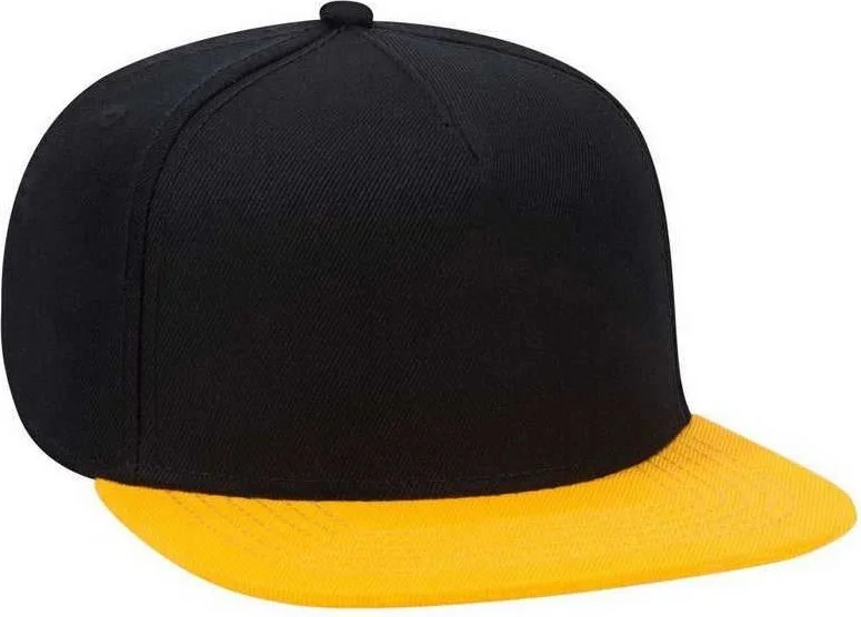 Hat For Running-OTTO 158-1176 Wool Blend Twill Square Flat Visor 5 Panel Pro Style Snapback Hat - Gold Black Black