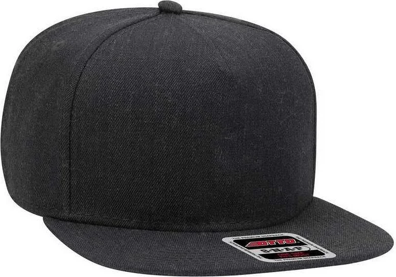 Hat For Baseball-OTTO 158-1176 Wool Blend Twill Square Flat Visor 5 Panel Pro Style Snapback Hat - Heather Black