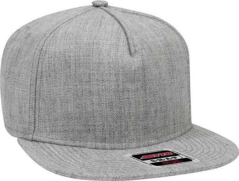 Hat For Horse Riding-OTTO 158-1176 Wool Blend Twill Square Flat Visor 5 Panel Pro Style Snapback Hat - Heather Gray