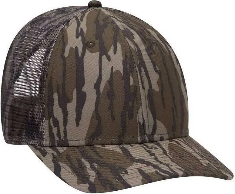 Hat For Fishing-OTTO 171-1292 Mossy Oak Camouflage Superior Polyester Twill 6 Panel Low Profile Mesh Back Baseball Cap - Bottomland