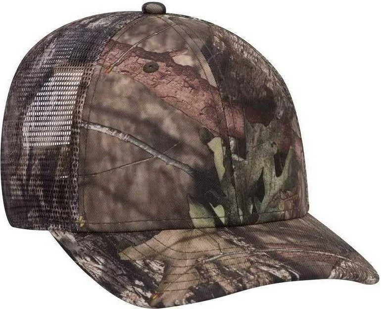 Hat For Camping-OTTO 171-1292 Mossy Oak Camouflage Superior Polyester Twill 6 Panel Low Profile Mesh Back Baseball Cap - Break Up Country