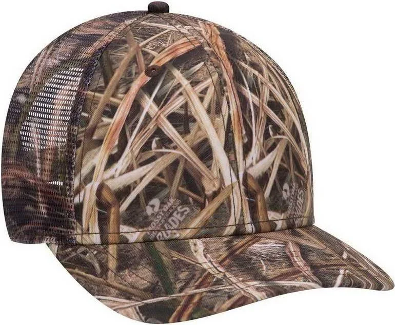 Hat For Windy Weather-OTTO 171-1292 Mossy Oak Camouflage Superior Polyester Twill 6 Panel Low Profile Mesh Back Baseball Cap - Shadow Grass Blades