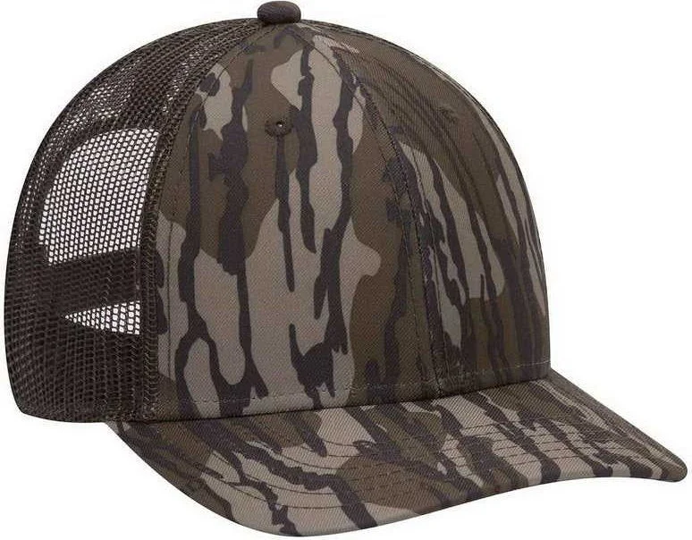 Hat For Cold Weather-OTTO 171-1293  Mossy Oak Camouflage Superior Polyester Twill 6 Panel Low Profile Mesh Back Baseball Cap - Bottomland Neon Yellow