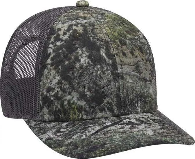 Hat For Sun Protection-OTTO 171-1293  Mossy Oak Camouflage Superior Polyester Twill 6 Panel Low Profile Mesh Back Baseball Cap - Mountain Country Range Charcoal