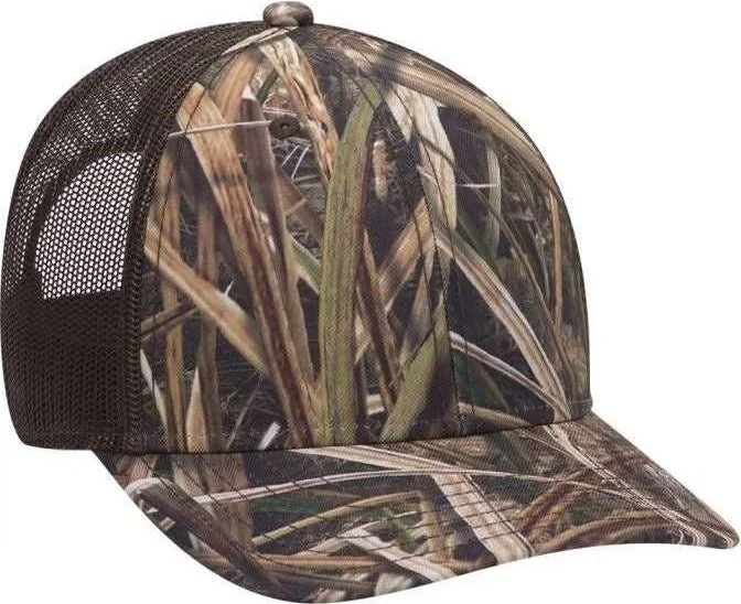 Hat For Summer-OTTO 171-1293  Mossy Oak Camouflage Superior Polyester Twill 6 Panel Low Profile Mesh Back Baseball Cap - Shadow Grass Blades Dark Brown