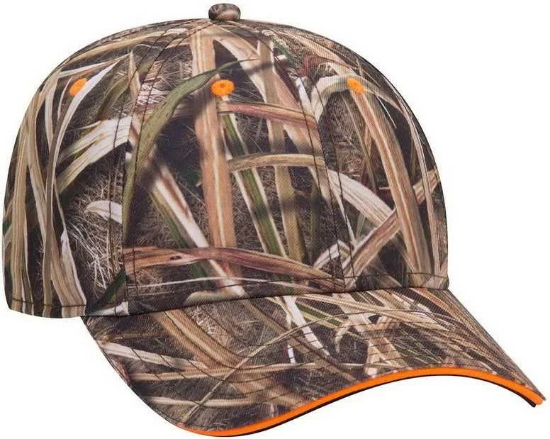 Hat For Petite Women-OTTO 171-1294  Mossy Oak Camouflage Superior Polyester Twill Sandwich Visor 6 Panel Low Profile Baseball Cap - Shadow Grass Blades