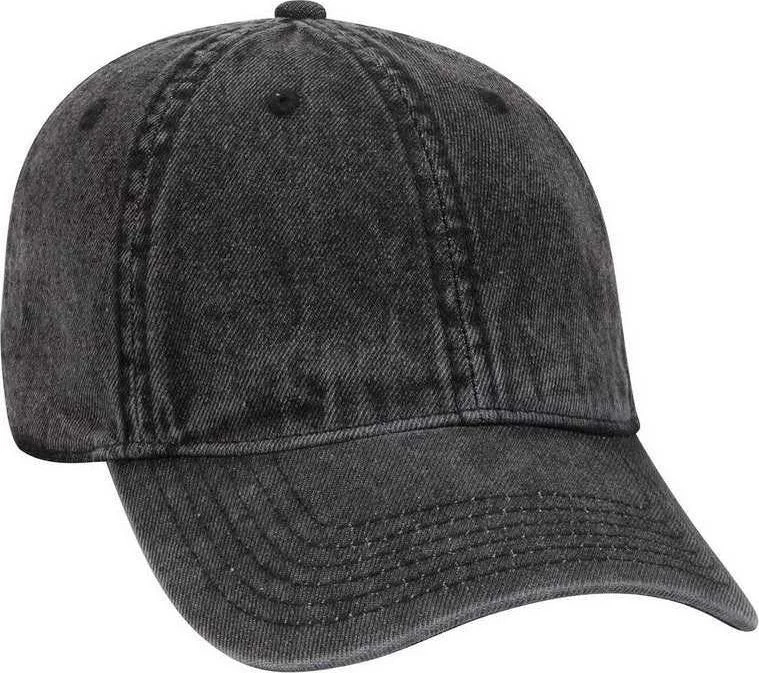 Hat With Handcrafted Quality-OTTO 18-1249 6 Panel Low Profile Snow Washed Denim Cap - Black