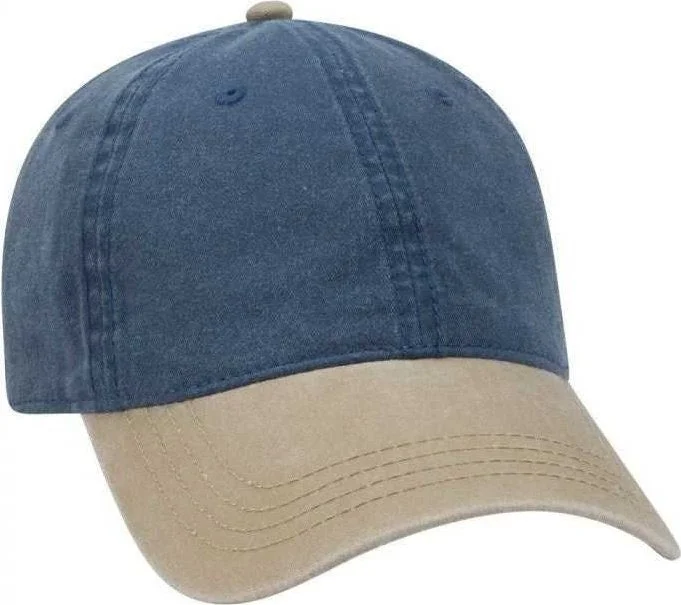 Hat With Rain Hat Style-OTTO 18-202 Washed Pigment Dyed Cotton Twill Low Profile Pro Style Unstructured Soft Crown Cap - Khaki Navy