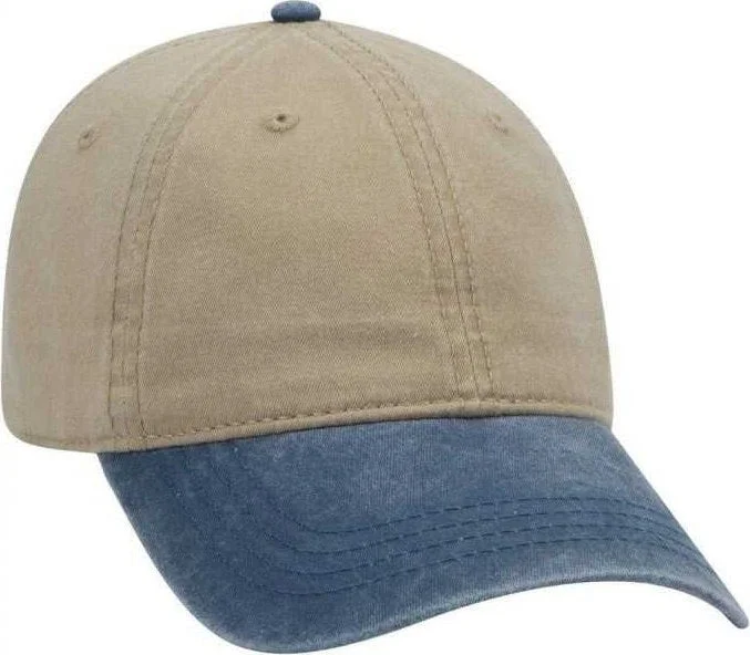 Hat With Military Cap Look-OTTO 18-202 Washed Pigment Dyed Cotton Twill Low Profile Pro Style Unstructured Soft Crown Cap - Navy Khaki