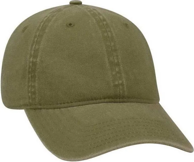 Hat With Beret Fashion-OTTO 18-202 Washed Pigment Dyed Cotton Twill Low Profile Pro Style Unstructured Soft Crown Cap - Olive Green