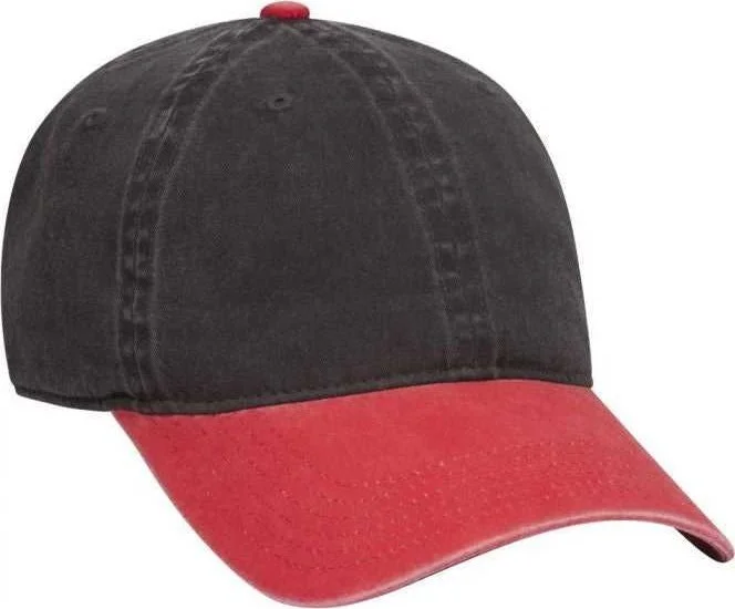 Hat With Baseball Cap Design-OTTO 18-202 Washed Pigment Dyed Cotton Twill Low Profile Pro Style Unstructured Soft Crown Cap - Red Black