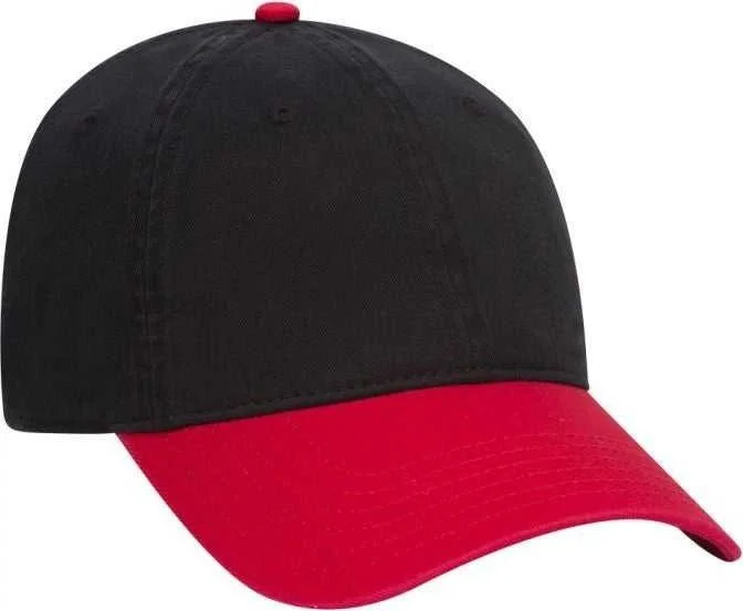 Hat With Neck Cover-OTTO 18-772 Superior Garment Washed Cotton Twill Low Profile Pro Style Cap - Red Black