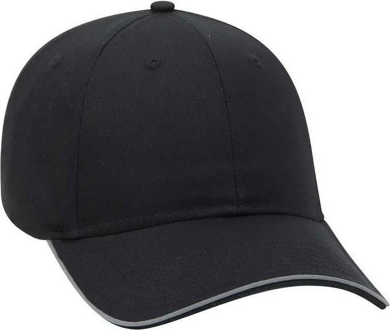 Hat With Reflective Strips-OTTO 19-1261 6 Panel Low Profil Reflective Piping Design Cotton Twill Cap - Black