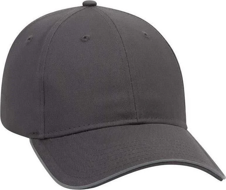 Hat With Waterproof Material-OTTO 19-1261 6 Panel Low Profil Reflective Piping Design Cotton Twill Cap - Charcoal