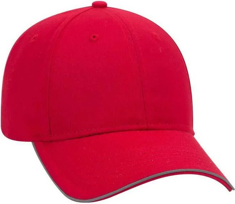 Hat With Moisture-Wicking Tech-OTTO 19-1261 6 Panel Low Profil Reflective Piping Design Cotton Twill Cap - Red