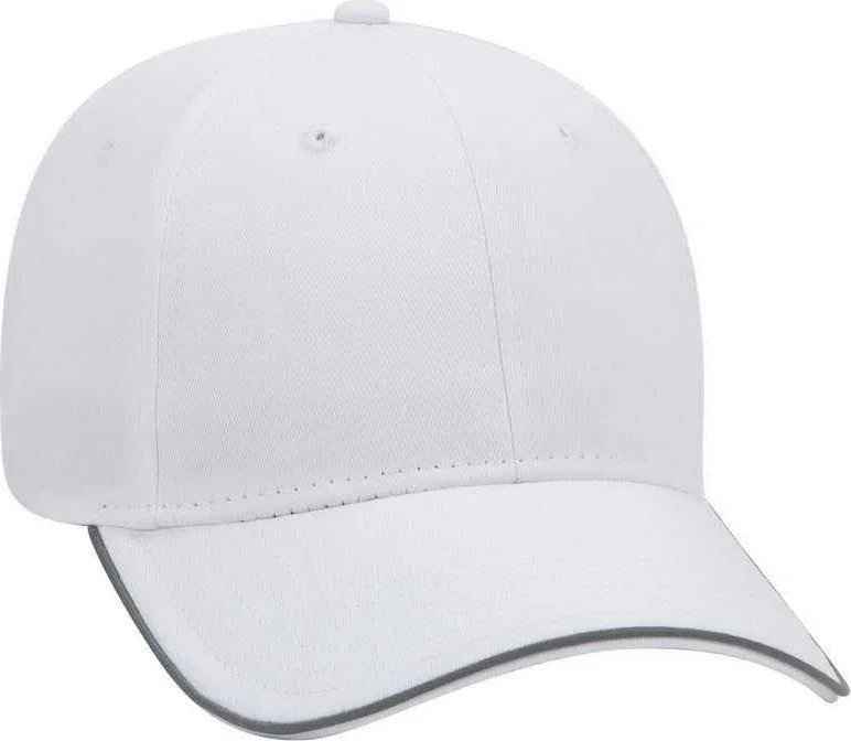 Hat With Windproof Fabric-OTTO 19-1261 6 Panel Low Profil Reflective Piping Design Cotton Twill Cap - White