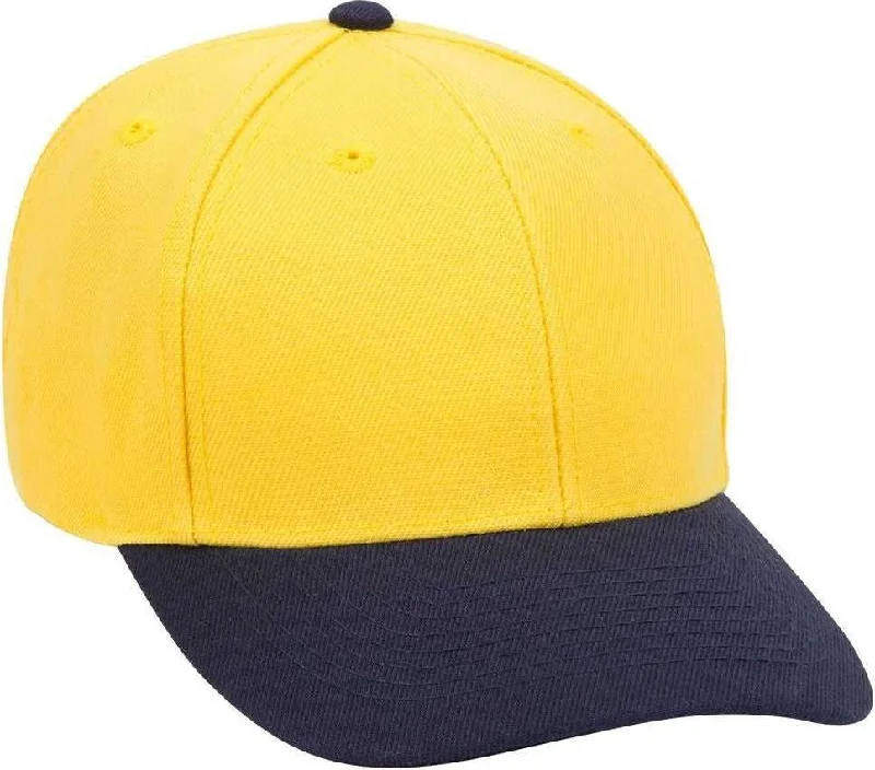 Hat With Adjustable Strap-OTTO 19-209 Wool Blend Low Profile Pro Style Cap - Navy Yellow