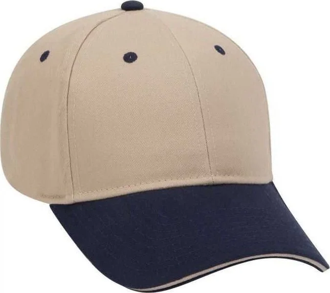 Hat For Classic Fashion-OTTO 23-034 Brushed Cotton Twill Sandwich Visor Low Profile Pro Style 8 Rows Stitching Cap - Navy Khaki Khaki