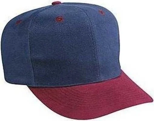 Hat For Office-OTTO 27-008 Brushed Bull Denim Pro Style Cap with Fabric Adjustable Strap - Burgandy Maroon Navy