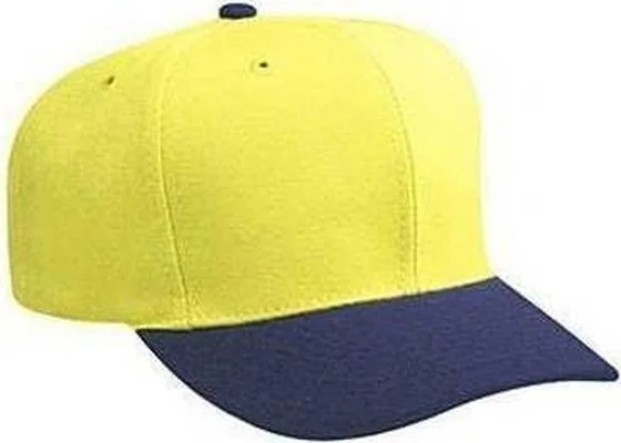 Hat For Gym-OTTO 27-211 Wool Blend Pro Style Cap with 6 Embroidered Eyelets - Navy Yellow