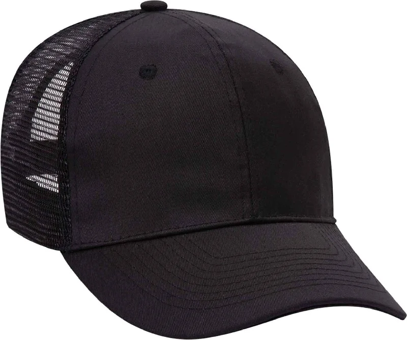 Hat For Skiing-OTTO 30-1103 Promo Cotton Blend Twill Pro Style Mesh Back Trucker Hat - Black