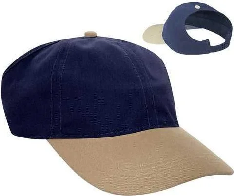 Hat For Spring-OTTO 69-291 Brushed Cotton Twill Ponytail Low Profile Pro Style Soft Crown Cap - Khaki Navy