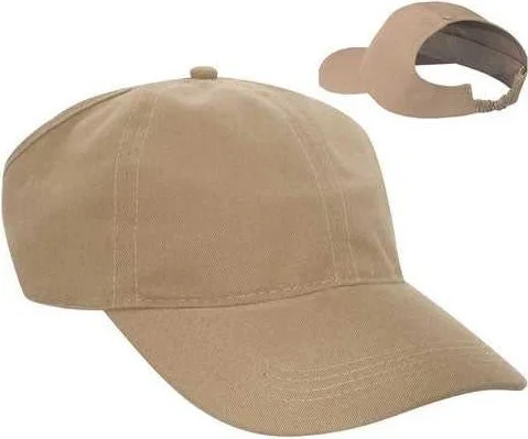 Hat For Fall-OTTO 69-291 Brushed Cotton Twill Ponytail Low Profile Pro Style Soft Crown Cap - Khaki