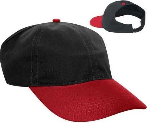 Hat For Short Hair-OTTO 69-291 Brushed Cotton Twill Ponytail Low Profile Pro Style Soft Crown Cap - Red Black