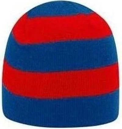 Hat With Classic Look-OTTO 82-1053 100% Acrylic Knit 8 1/2" Striped Beanie - Royal Red