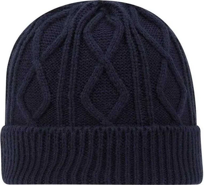 Hat With Visor Cap Style-OTTO 82-1215 100% Acrylic Cable Knit Beanie - Navy