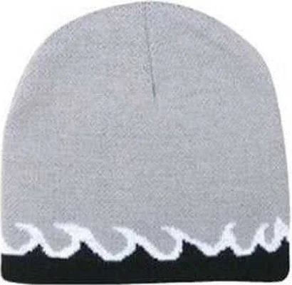 Hat With Derby Hat Look-OTTO 91-628 Flame Design 100% Acrylic Knit 8 Reversible Beanie - Gray Black White