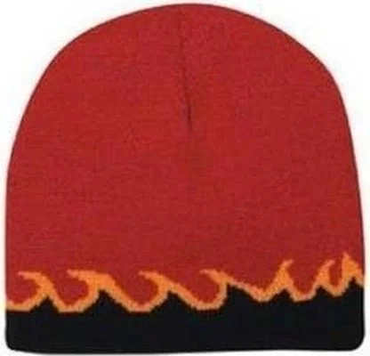 Hat With Top Hat Design-OTTO 91-628 Flame Design 100% Acrylic Knit 8 Reversible Beanie - Red Black Gold