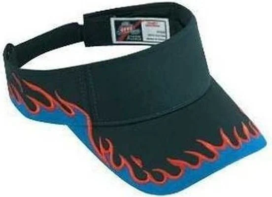 Hat With Snapback Fit-OTTO 95-543 Flame Pattern Cotton Twill Sun Visors - Black Royal Red