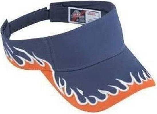 Hat With Baseball Cap Design-OTTO 95-543 Flame Pattern Cotton Twill Sun Visors - Navy Orange White