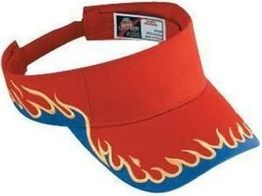 Hat With Trucker Hat Style-OTTO 95-543 Flame Pattern Cotton Twill Sun Visors - Red Royal Gold