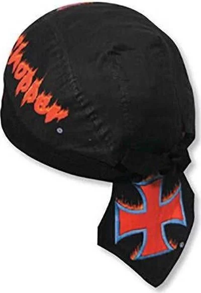 Hat With Cowboy Hat Design-OTTO 98-595 Printed Design Cotton Poplin Biker Style Head Wraps with Fabric Adjustable Hook - Design Black 1203