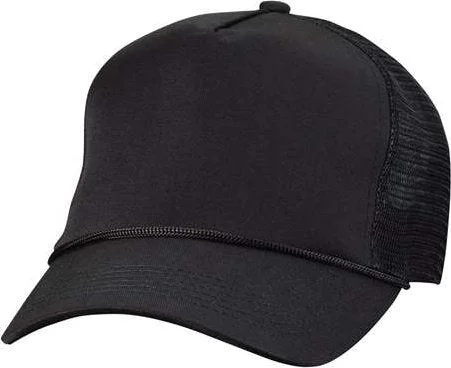 Hat With Quick-Dry Fabric-Valucap 8804H Five-Panel Mesh-Back Trucker Cap - Black