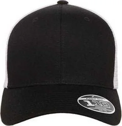 Hat With Breathable Fabric-Yupoong 110MT Flexfit 110 Adult Adjustable Mesh Cap - Black White