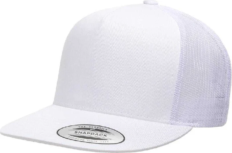 Hat With Embroidery-Yupoong 6006 Classics Classic Trucker Cap - White