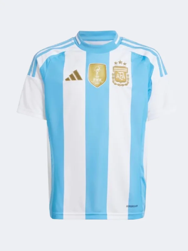 T-Shirt With V-Neck-Adidas Argentina 24 Home Kids Unisex Football T-Shirt White/Blue Burst