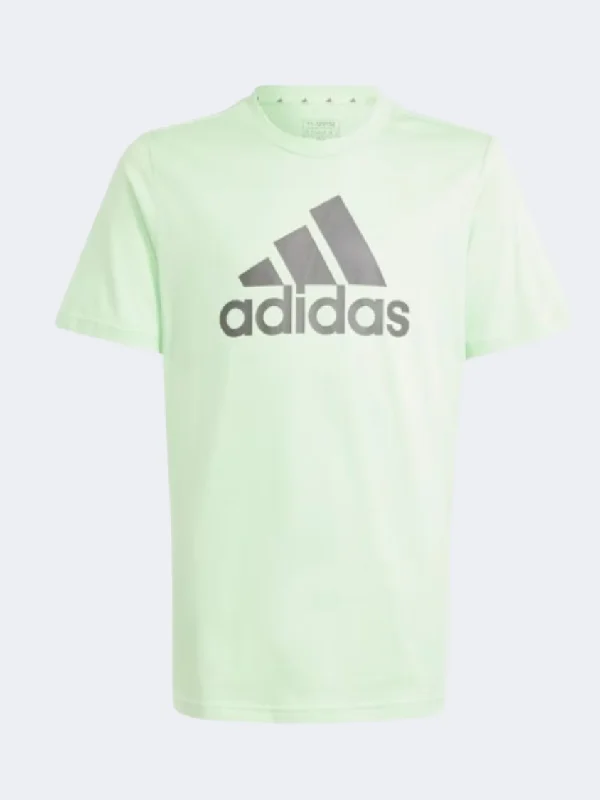 T-Shirt With Curved Hem-Adidas Essentials Big Logo Kids Boys Sportswear T-Shirt Green Spark/Charcoal